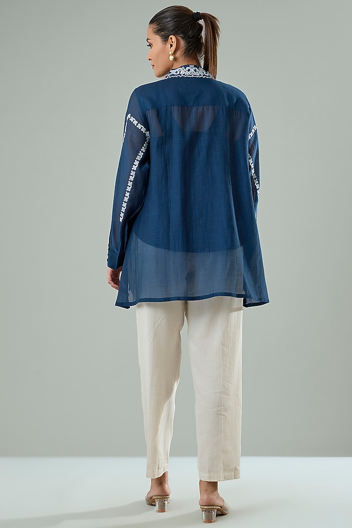 Charcoal Grey Silk & Cotton Applique Work Shirt by Azu at Pernia's Pop Up Shop